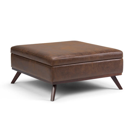 36" Brown Leather Cocktail Ottoman With Storage