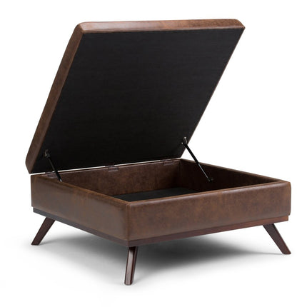 36" Brown Leather Cocktail Ottoman With Storage