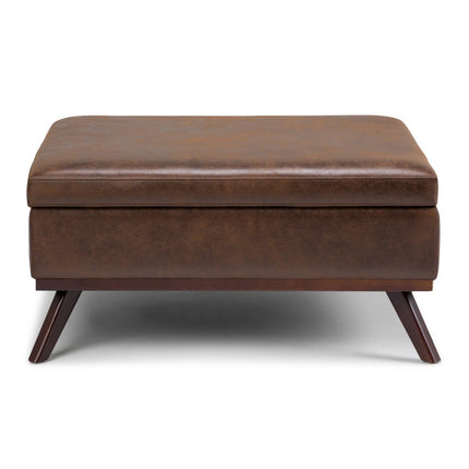 36" Brown Leather Cocktail Ottoman With Storage