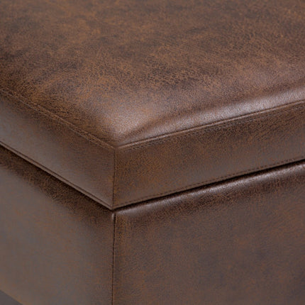 36" Brown Leather Cocktail Ottoman With Storage