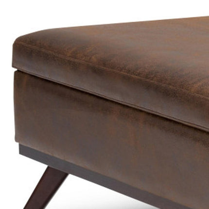 36" Brown Leather Cocktail Ottoman With Storage