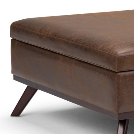 36" Brown Leather Cocktail Ottoman With Storage