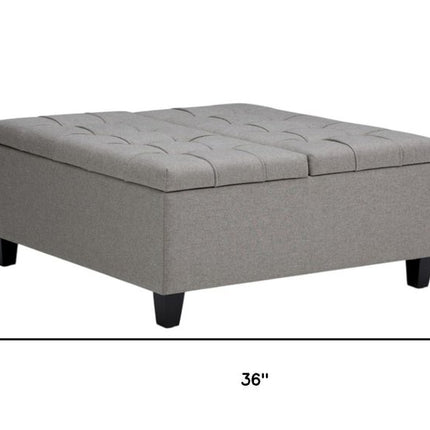 36" Gray and Espresso Fabric Cocktail Ottoman With Storage