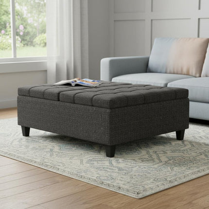 40" Ebony and Black Fabric Cocktail Ottoman With Storage