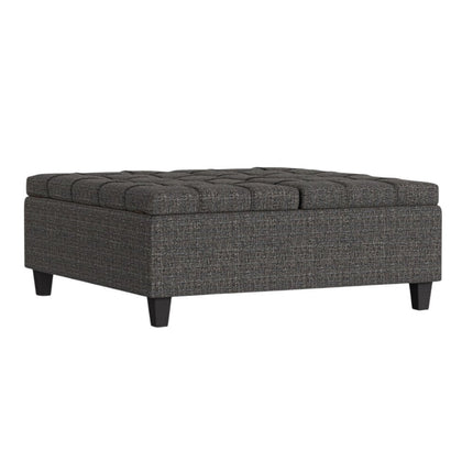 40" Ebony and Black Fabric Cocktail Ottoman With Storage