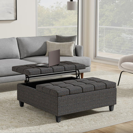 40" Ebony and Black Fabric Cocktail Ottoman With Storage