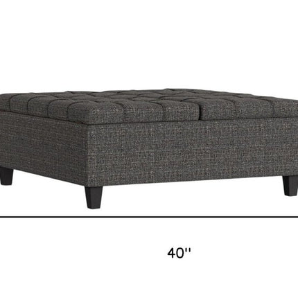 40" Ebony and Black Fabric Cocktail Ottoman With Storage