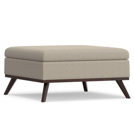 36" Natural and Brown Fabric Cocktail Ottoman With Storage
