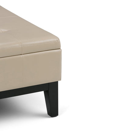 36" Cream and Dark Brown Leather Cocktail Ottoman With Storage