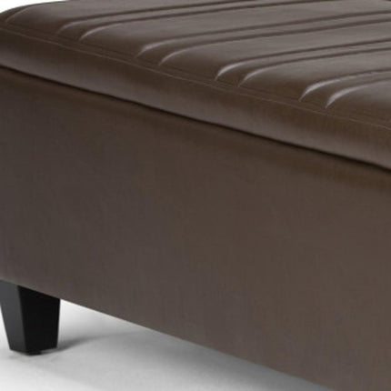 36" Brown and Espresso Leather Cocktail Ottoman With Storage