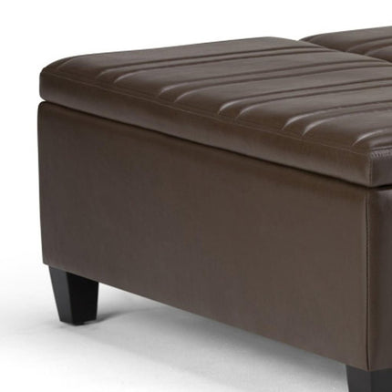 36" Brown and Espresso Leather Cocktail Ottoman With Storage