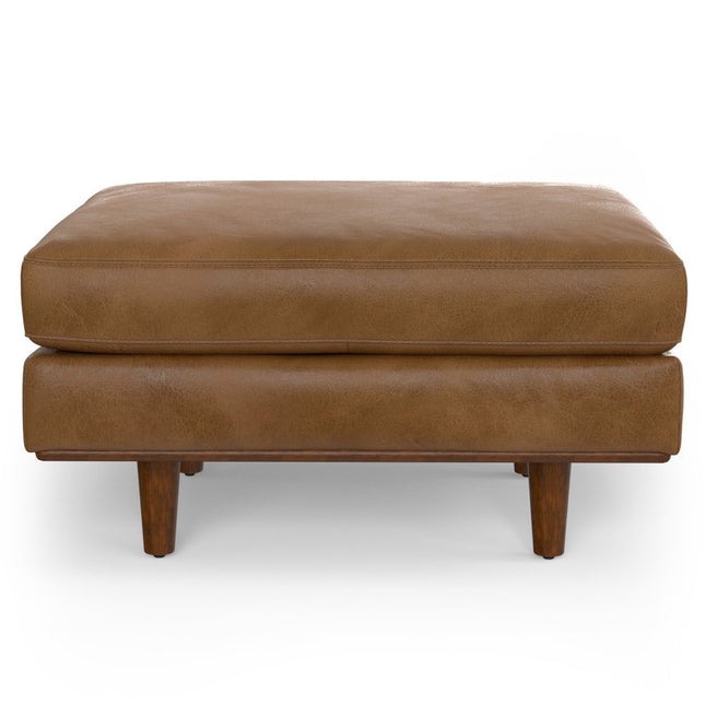 33" Brown Leather Cocktail Ottoman