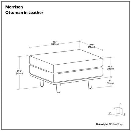 33" Brown Leather Cocktail Ottoman