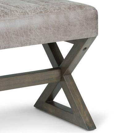 48" Gray and Brown Leather Ottoman