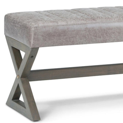 48" Gray and Brown Leather Ottoman