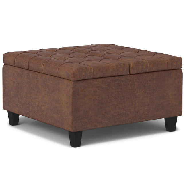 30" Brown Leather Cocktail Ottoman With Storage