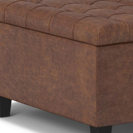 30" Brown Leather Cocktail Ottoman With Storage