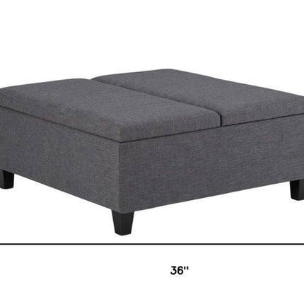 36" Gray and Espresso Fabric Cocktail Ottoman With Storage