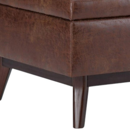 34" Brown Leather Cocktail Ottoman With Storage