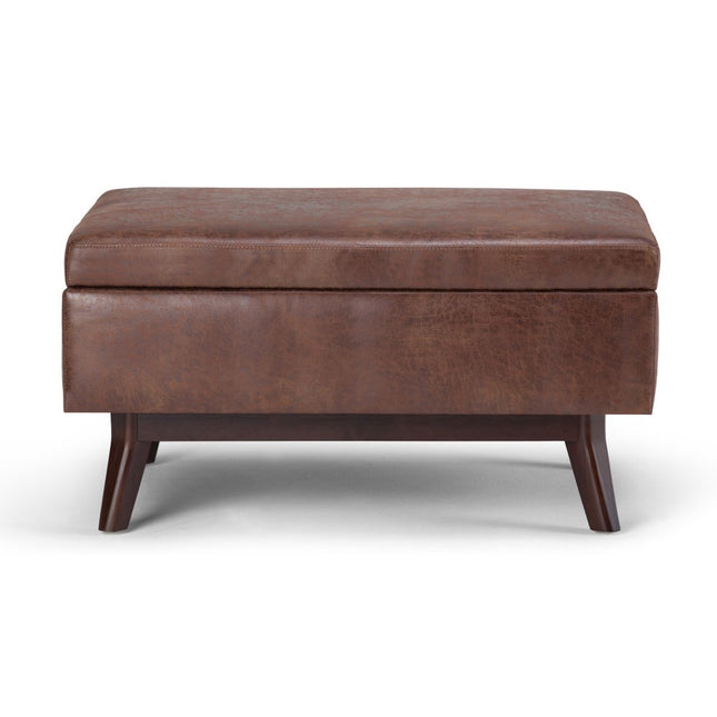 34" Brown Leather Cocktail Ottoman With Storage