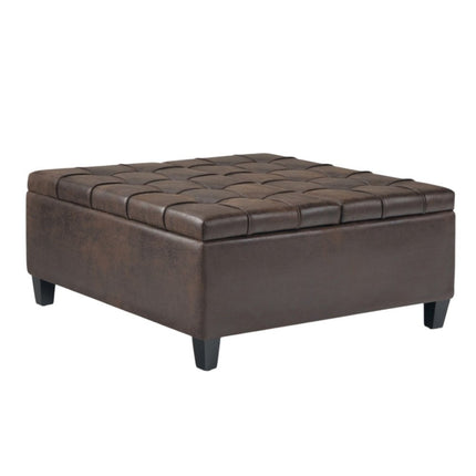36" Brown and Espresso Leather Cocktail Ottoman With Storage