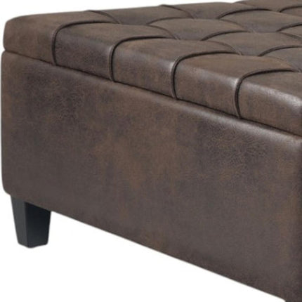 36" Brown and Espresso Leather Cocktail Ottoman With Storage