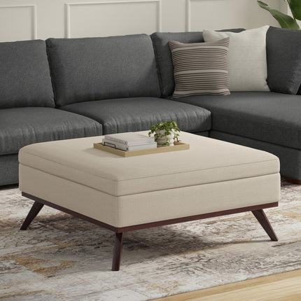 40" Natural and Brown Fabric Cocktail Ottoman With Storage