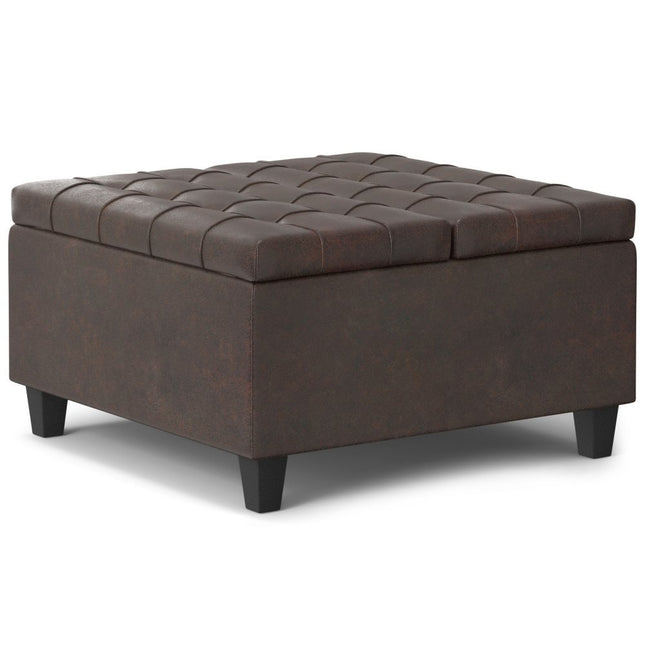 30" Brown Leather Cocktail Ottoman With Storage