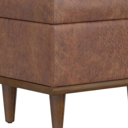 26" Brown and Walnut Leather Cocktail Ottoman With Storage