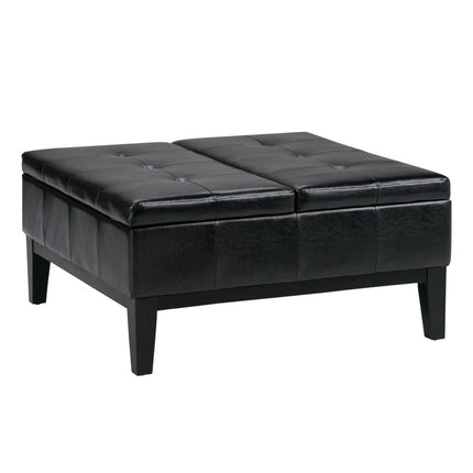 36" Black and Dark Brown Leather Cocktail Ottoman With Storage