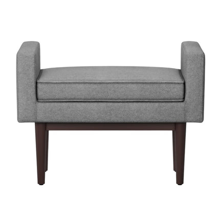 29" Gray and Walnut Linen Ottoman