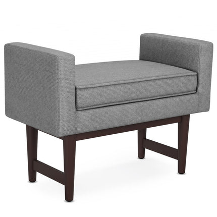 29" Gray and Walnut Linen Ottoman