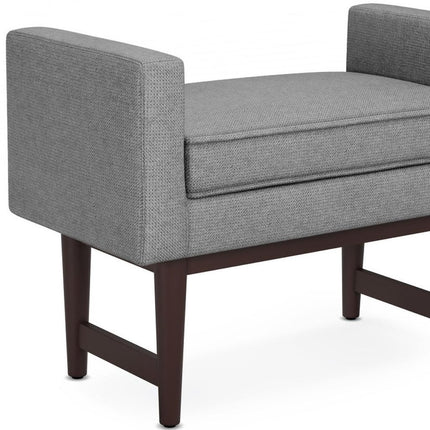 29" Gray and Walnut Linen Ottoman