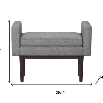 29" Gray and Walnut Linen Ottoman