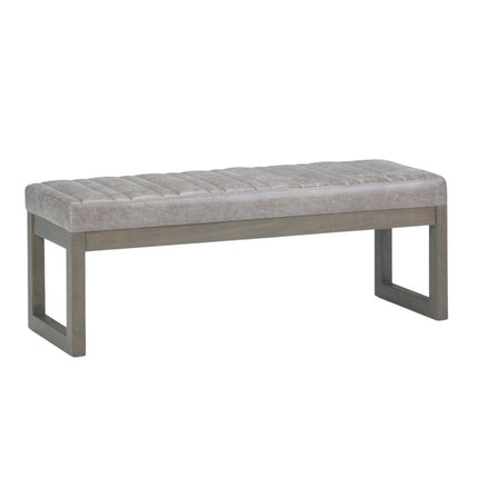 48" Gray and Brown Leather Ottoman