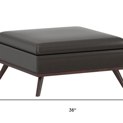 36" Brown Leather Cocktail Ottoman With Storage