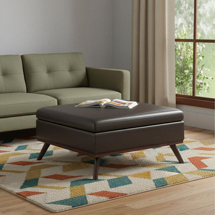 36" Brown Leather Cocktail Ottoman With Storage