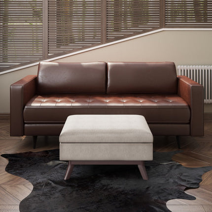 34" Natural and Brown Fabric Cocktail Ottoman With Storage