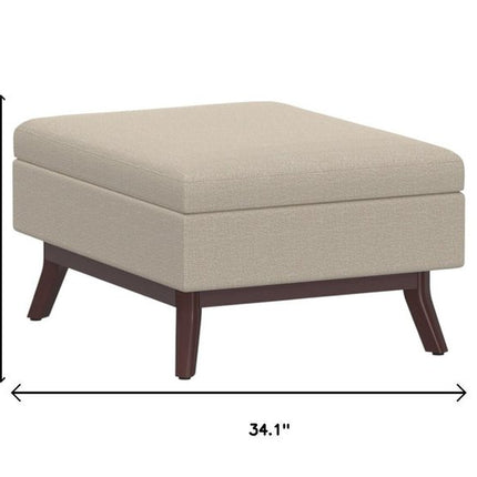 34" Natural and Brown Fabric Cocktail Ottoman With Storage