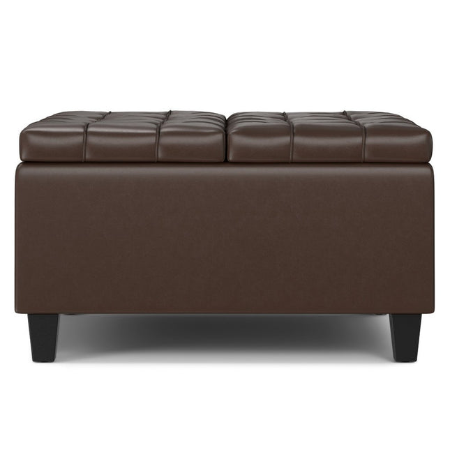 30" Brown and Black Leather Cocktail Ottoman With Storage