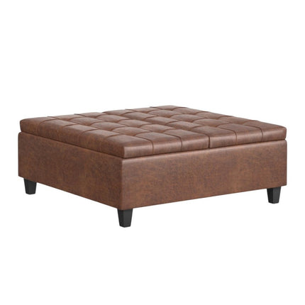40" Brown Leather Cocktail Ottoman With Storage