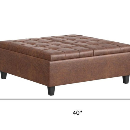 40" Brown Leather Cocktail Ottoman With Storage