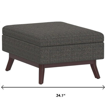 34" Ebony and Brown Fabric Cocktail Ottoman With Storage