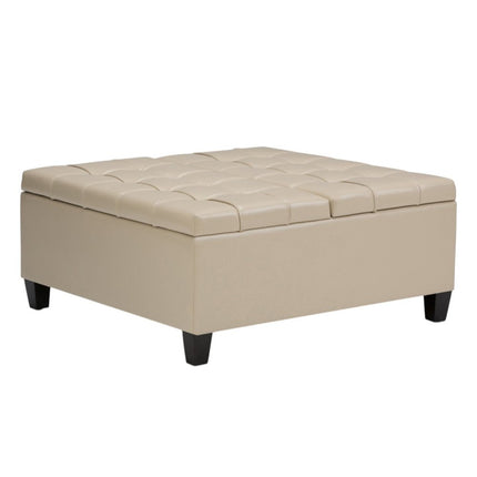 36" Cream and Espresso Leather Cocktail Ottoman With Storage