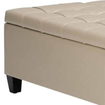 36" Cream and Espresso Leather Cocktail Ottoman With Storage