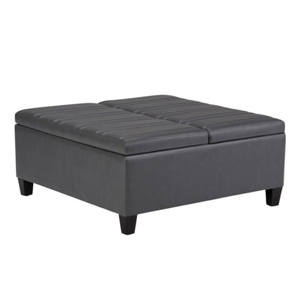 36" Gray and Espresso Leather Cocktail Ottoman With Storage