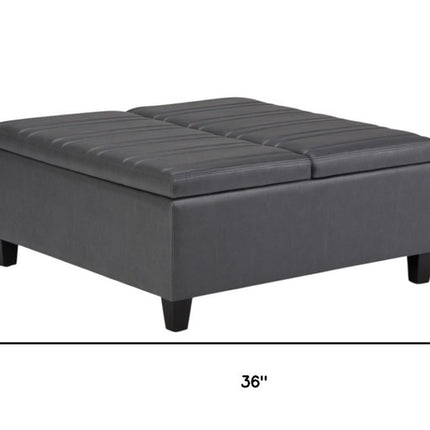 36" Gray and Espresso Leather Cocktail Ottoman With Storage