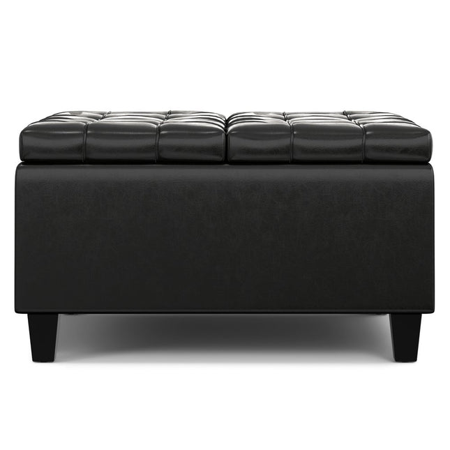 30" Black Leather Cocktail Ottoman With Storage