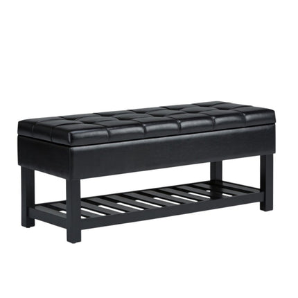 43" Black and Espresso Leather Ottoman With Storage