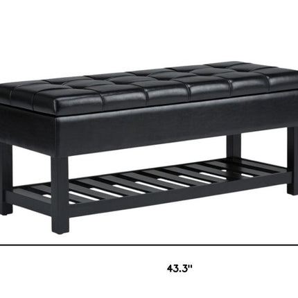 43" Black and Espresso Leather Ottoman With Storage
